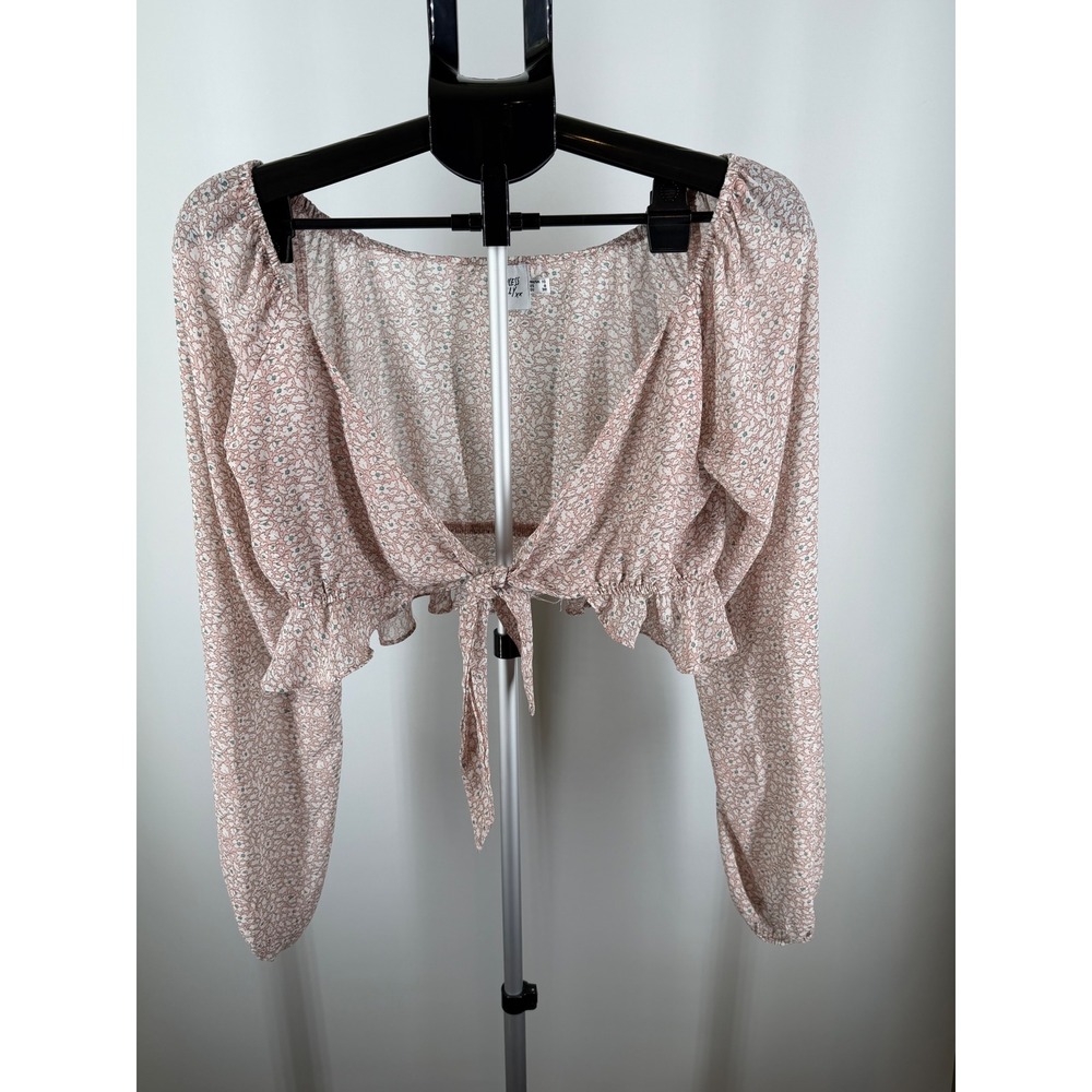 Princess Polly Pink Floral Tie Front Long Sleeve Crop Top Blouse US 6